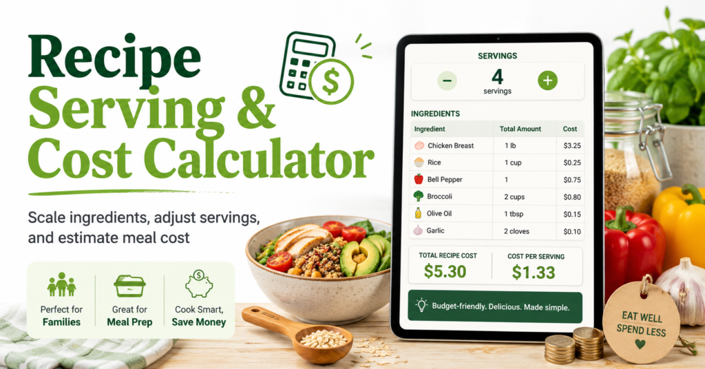 Recipe serving cost calculator